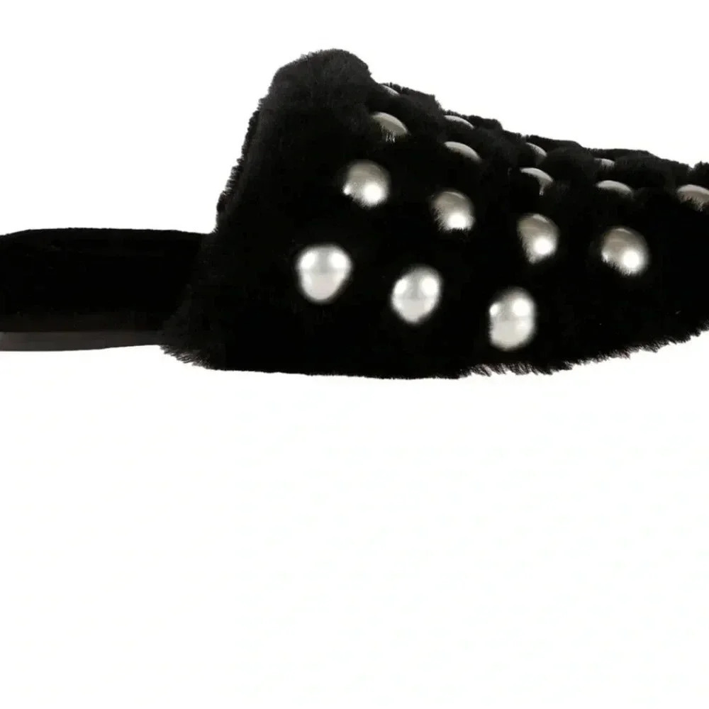 Amelia Studded Fur Slip on's In Black
